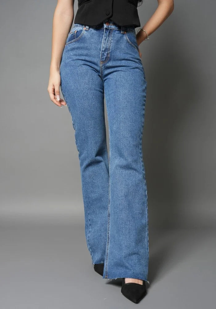 Flare Tiro Medio Jean Flare Mujer Jean Flare Tiro Medio Azul Claro