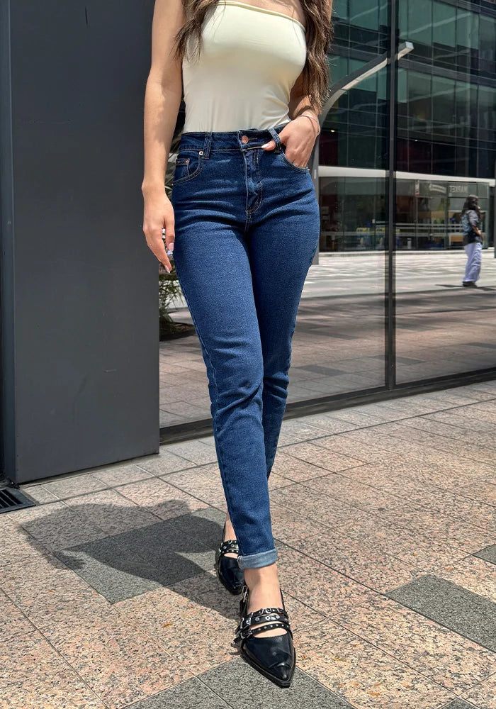 Mom Slim Fit Confort Azul Oscuro para Mujer