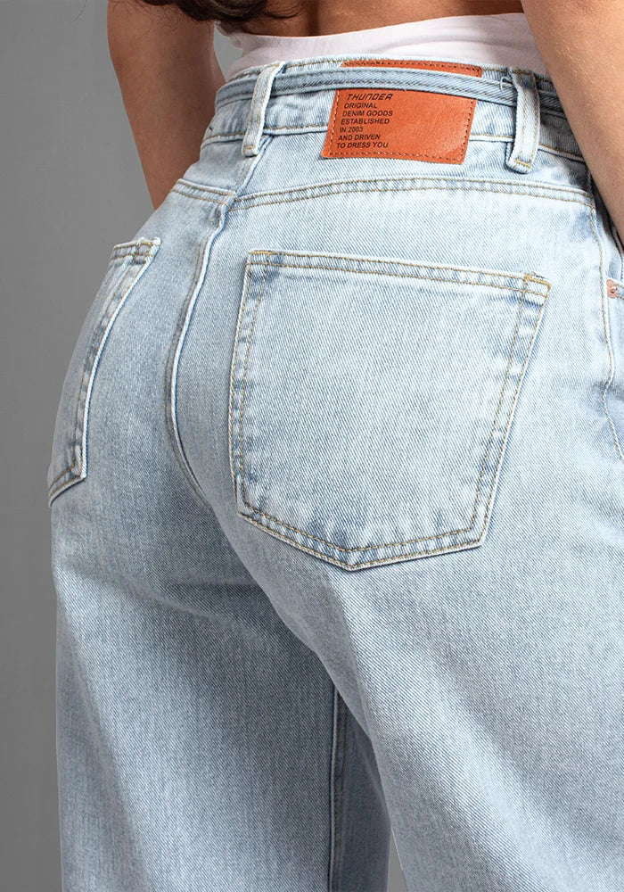 Jean Rigido Wide leg Balloon Azul Claro Cinturón