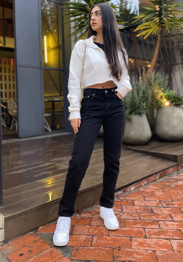 Jean Rigido Mom Fit Para Mujer Negro Mate Ref. 201007 Thunder Jeans