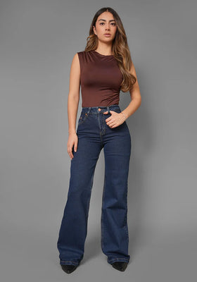 Jean Wide Leg para Mujer Azul Oscuro Confort con Lycra Thunder Jeans
