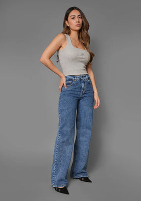 Jeans Wide Leg para Mujer Azul Medio Oscuro