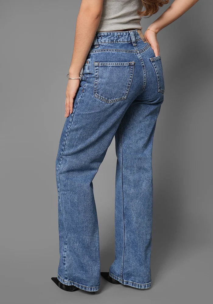 Jeans Wide Leg para Mujer Azul Medio Oscuro