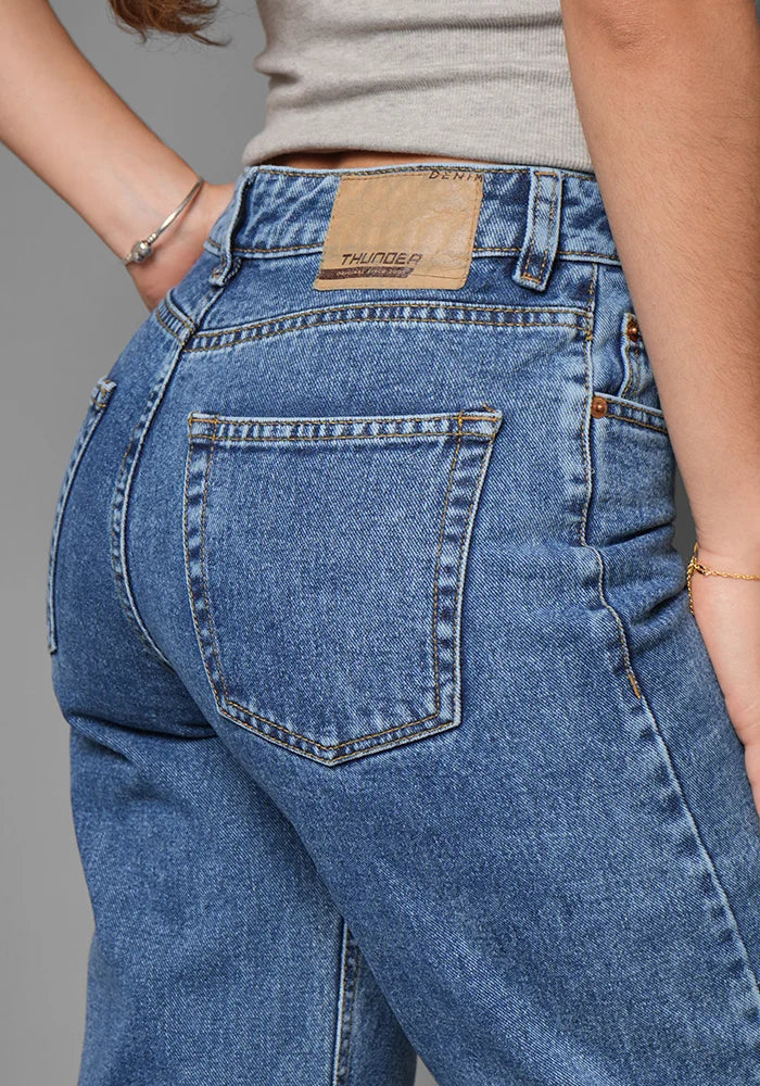 Jeans Wide Leg para Mujer Azul Medio Oscuro