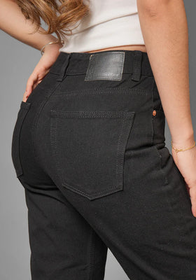 Jean Rigido Mom Fit Para Mujer Color Negro Mate