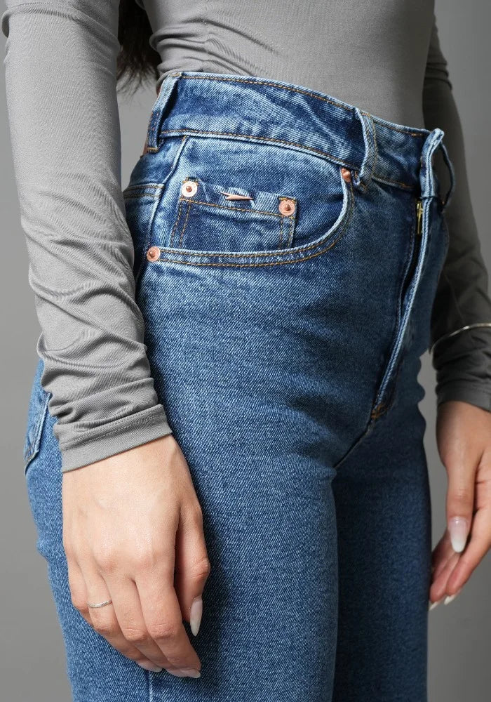 Jean Wide Leg para Mujer Confort con Lycra Azul Medio Thunder Jeans