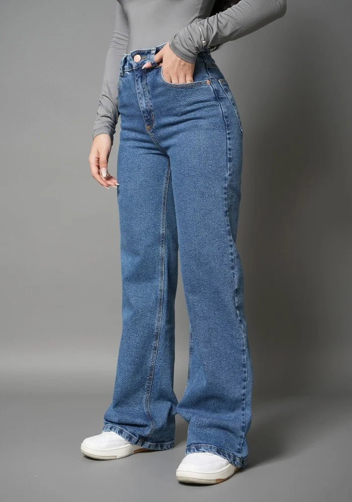 Jean Wide Leg para Mujer Confort con Lycra Azul Medio Thunder Jeans