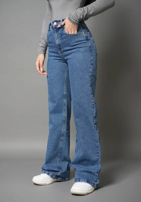Jean Wide Leg para Mujer Confort con Lycra Azul Medio Thunder Jeans