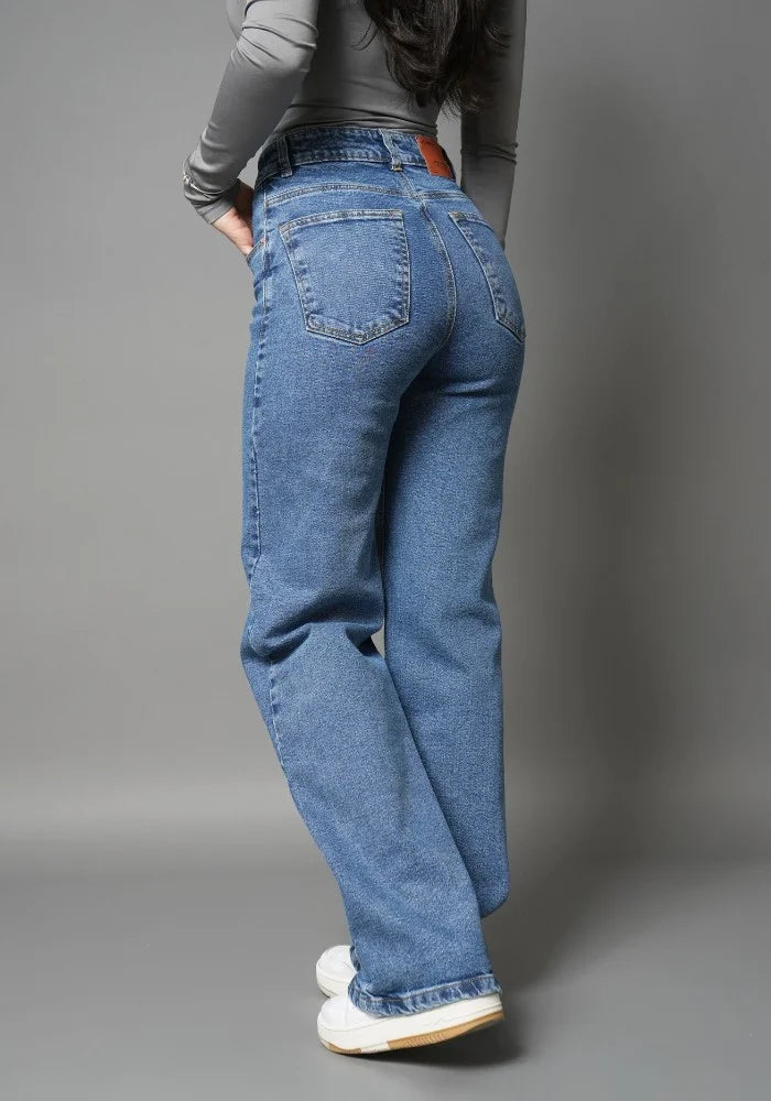 Jean Wide Leg para Mujer Confort con Lycra Azul Medio Thunder Jeans