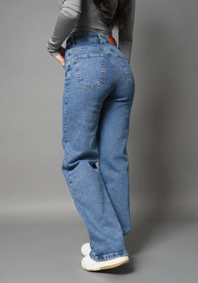 Jean Wide Leg para Mujer Confort con Lycra Azul Medio Thunder Jeans