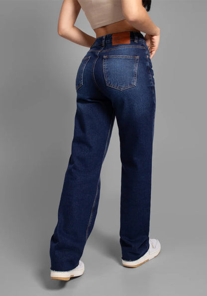 Jeans Straight Leg tono Azul Oscuro Sin Ruedo