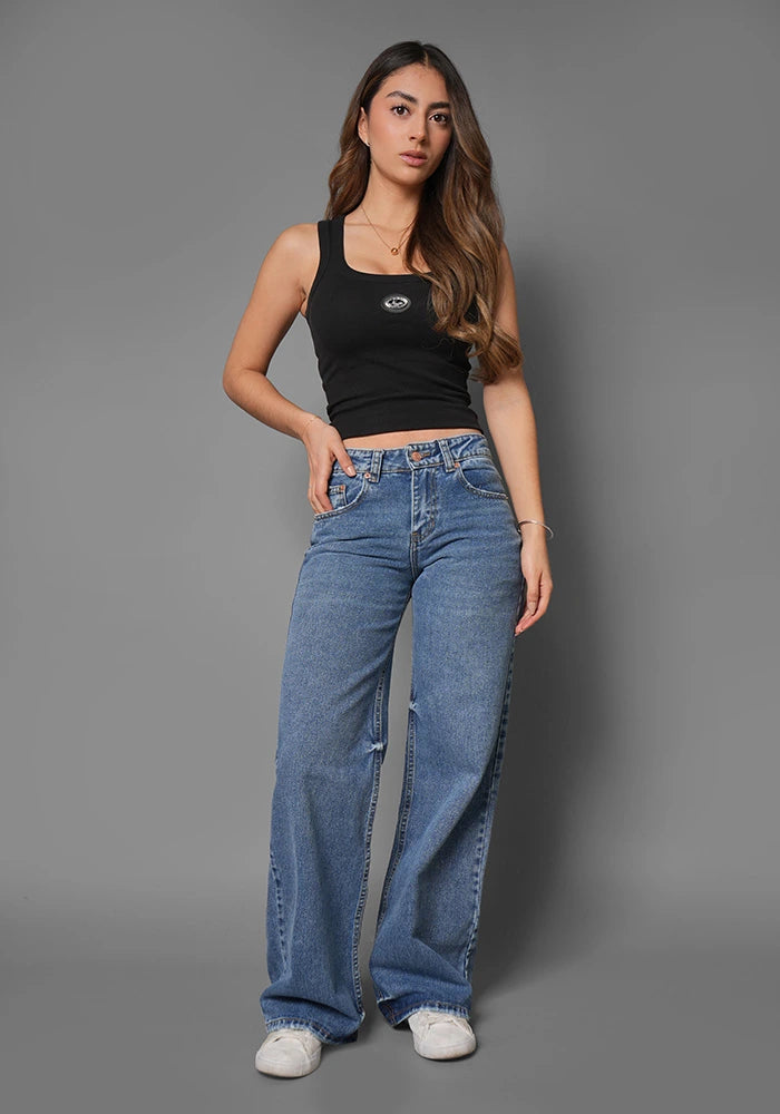 Jean para Mujer Wide Leg Tiro Bajo Azul Medio Claro