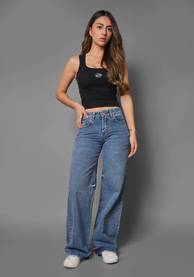 Jean para Mujer Wide Leg Tiro Bajo Azul Medio Claro
