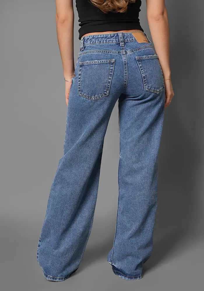 Jean para Mujer Wide Leg Tiro Bajo Azul Medio Claro