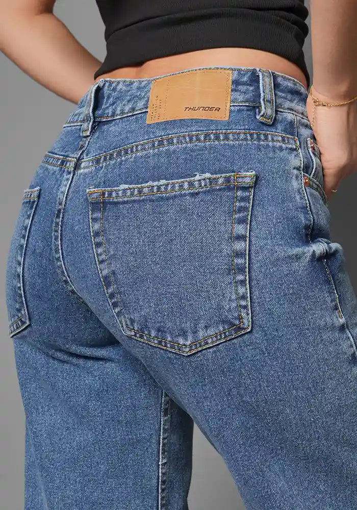 Jean para Mujer Wide Leg Tiro Bajo Azul Medio Claro