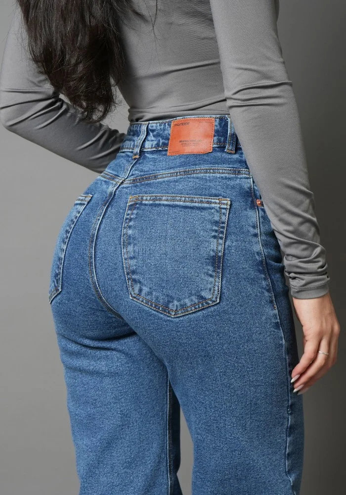 Jean Wide Leg para Mujer Confort con Lycra Azul Medio Thunder Jeans