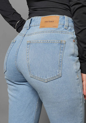 Jeans Straight Leg Azul Claro Con Rotos