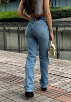Jeans Straight Leg Azul Medio Claro