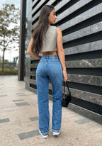 Jeans Straight Leg  Azul Medio