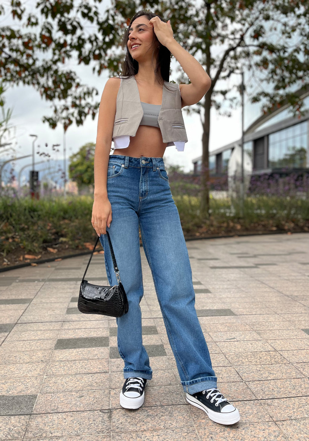 Jeans Straight Leg  Azul Medio