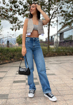Jeans Straight Leg  Azul Medio