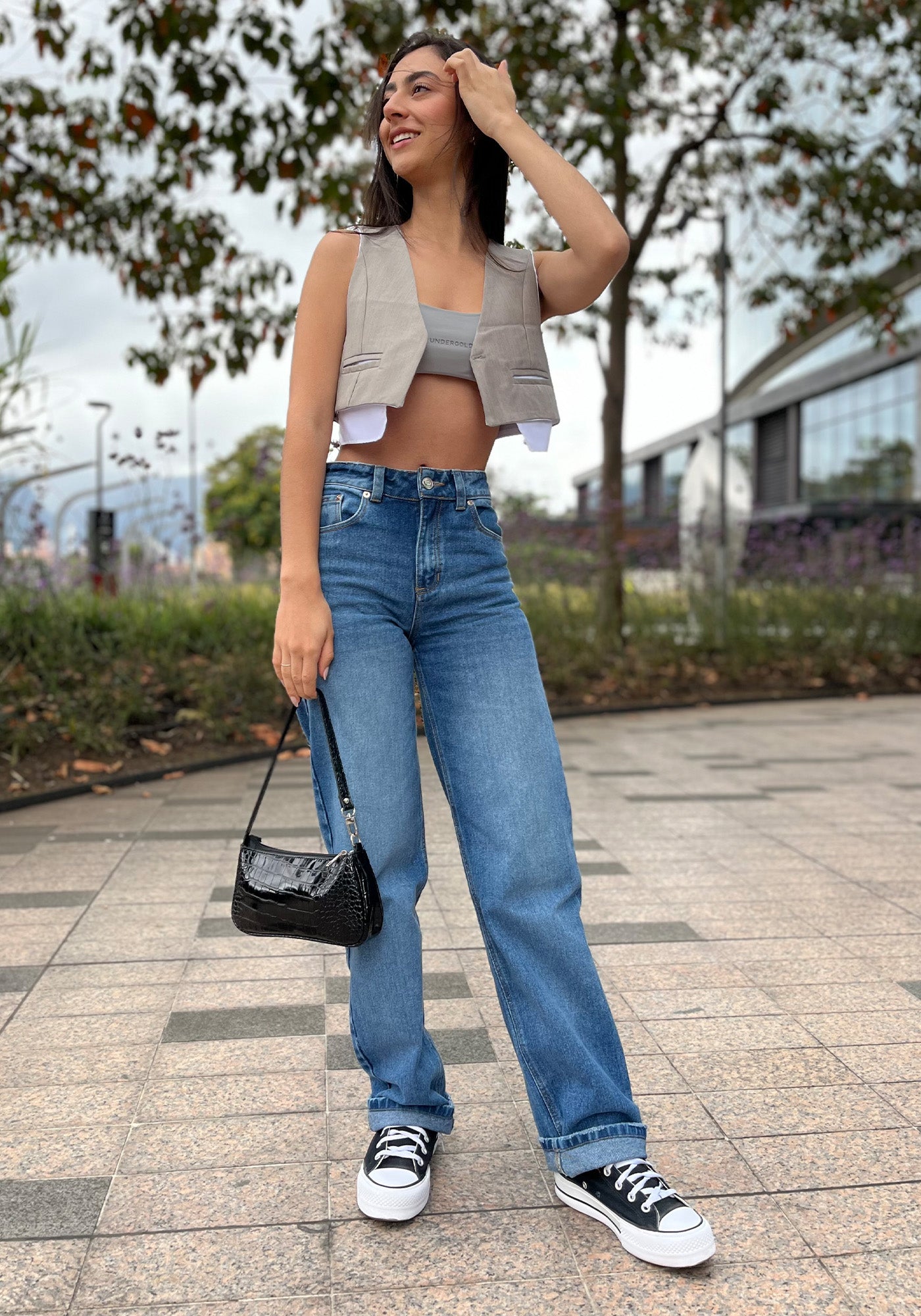 Jeans Straight Leg  Azul Medio