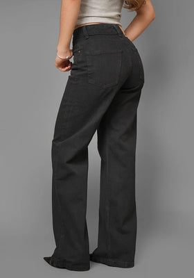 Jean Rigido Wide Leg Para Mujer Negro Mate New