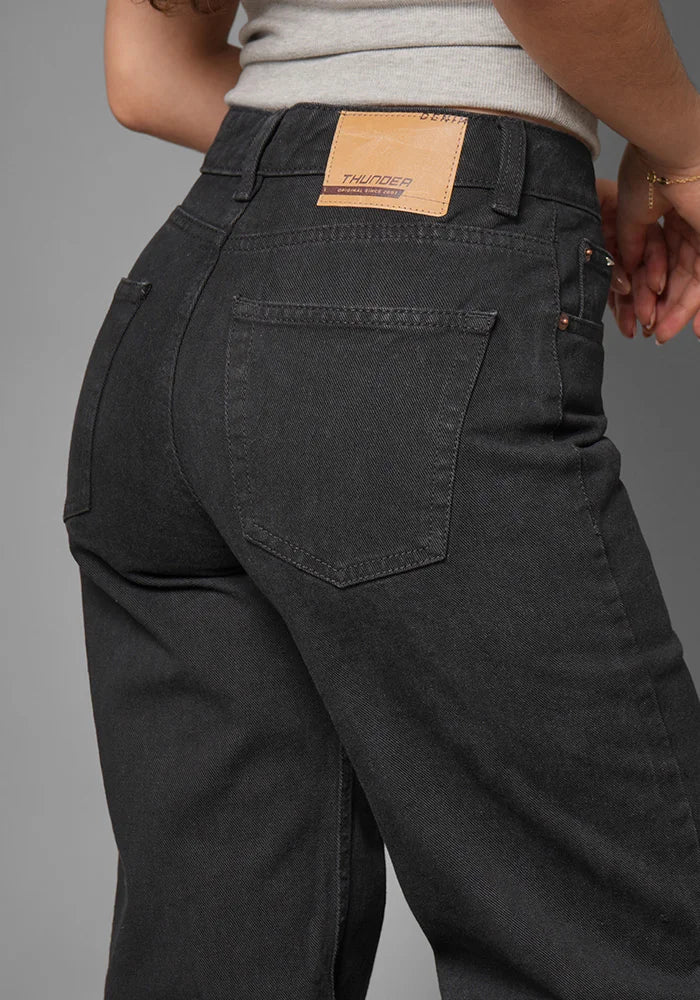 Jean Rigido Wide Leg Para Mujer Negro Mate New