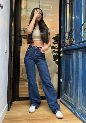Jean Wide Leg para Mujer Azul Oscuro Confort con Lycra Thunder Jeans