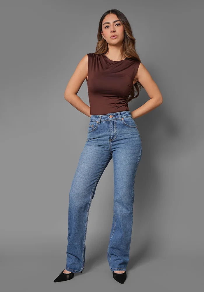 Jeans Straight Leg  Azul Medio