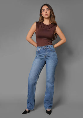 Jeans Straight Leg  Azul Medio