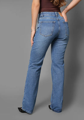 Jeans Straight Leg  Azul Medio