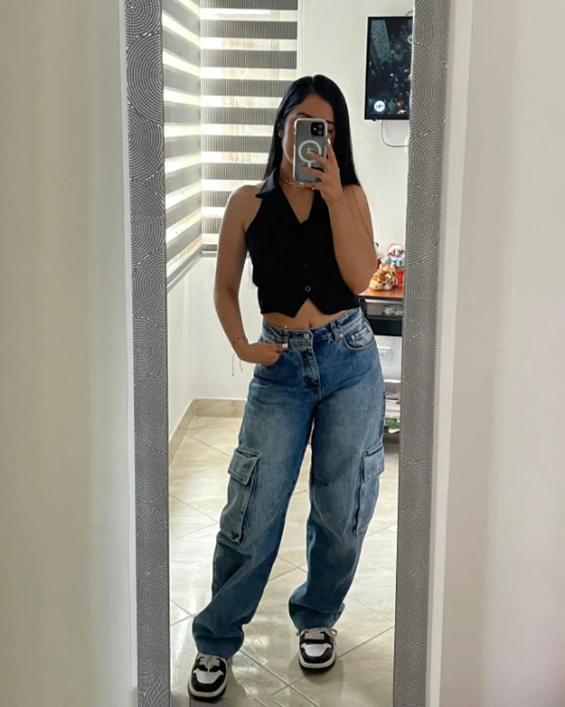 Experiencia de mujer usando un Jean Wide Leg Crago Thunder