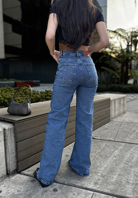 Jean Wide Leg para Mujer Confort con Lycra Azul Medio Thunder Jeans