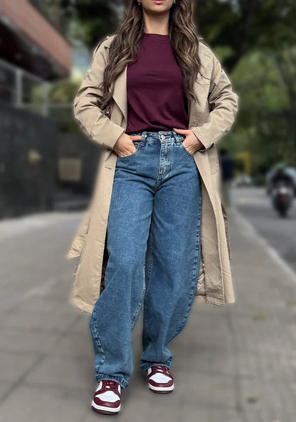 Jean Rígido Wide Leg Balloon para Mujer con Dirty