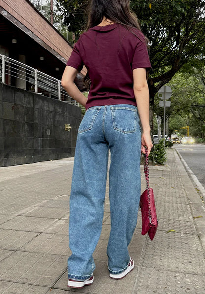 Jean Rígido Wide Leg Balloon para Mujer con Dirty