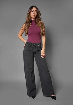 Wide leg Baggy Tiro Bajo Color Gris Oscuro para Mujer marca Thunder
