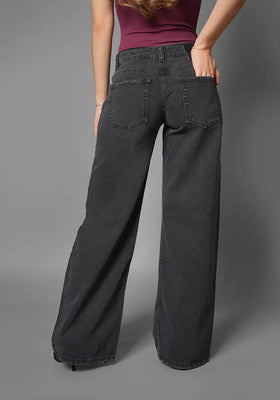 Wide leg Baggy Tiro Bajo Color Gris Oscuro para Mujer marca Thunder