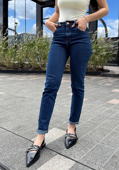 Mom Slim Fit Confort Azul Oscuro para Mujer