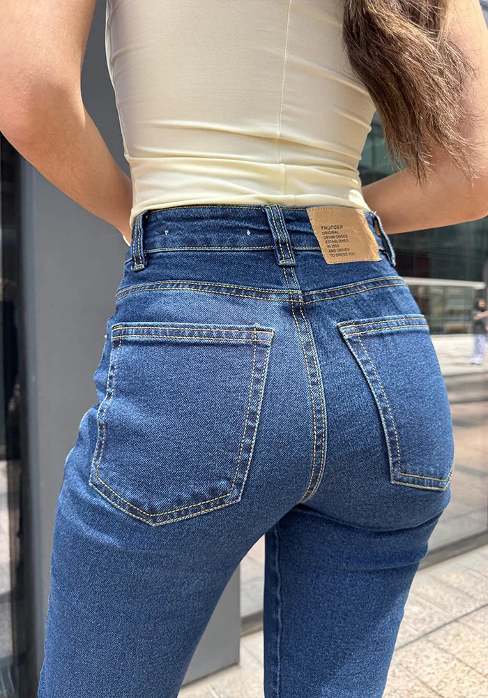 Mom Slim Fit Confort Azul Oscuro para Mujer