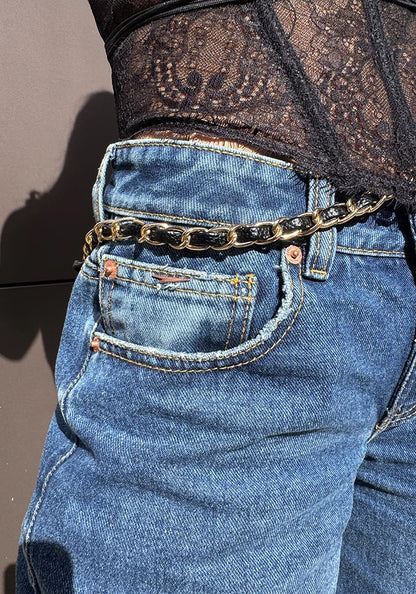 Jean Rígido Wide Leg Baggy para Mujer Tono Azul Medio Oscuro Tiro Bajo