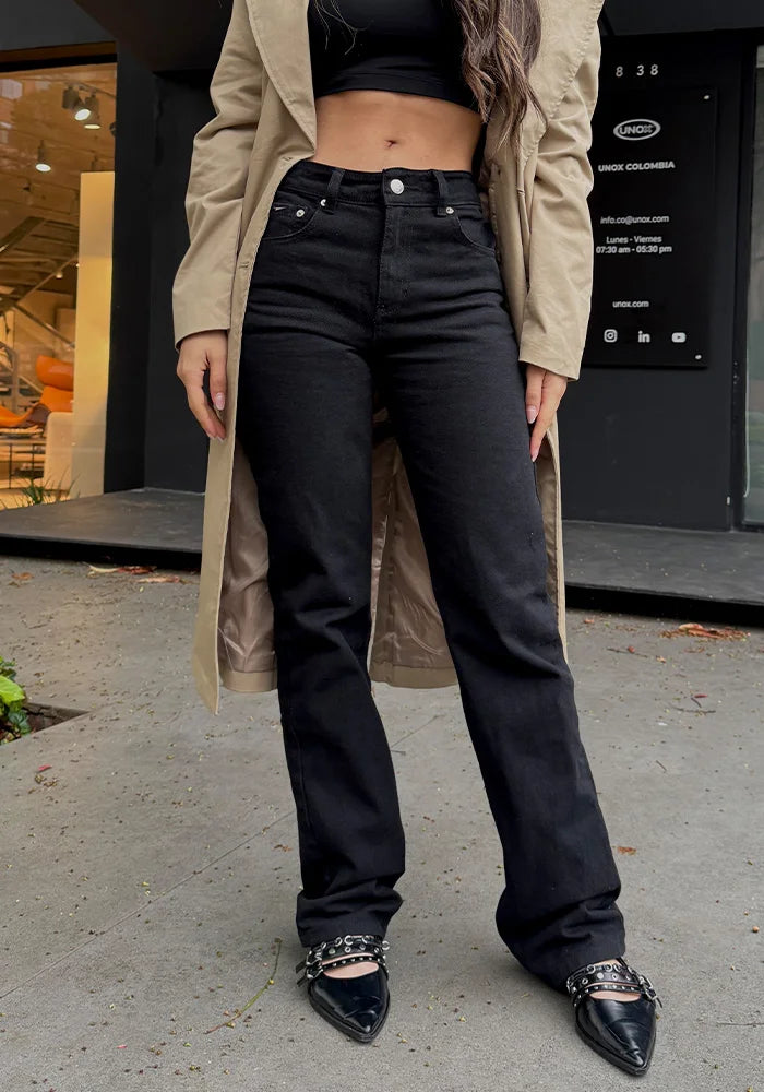 Jeans Straight Leg Negro