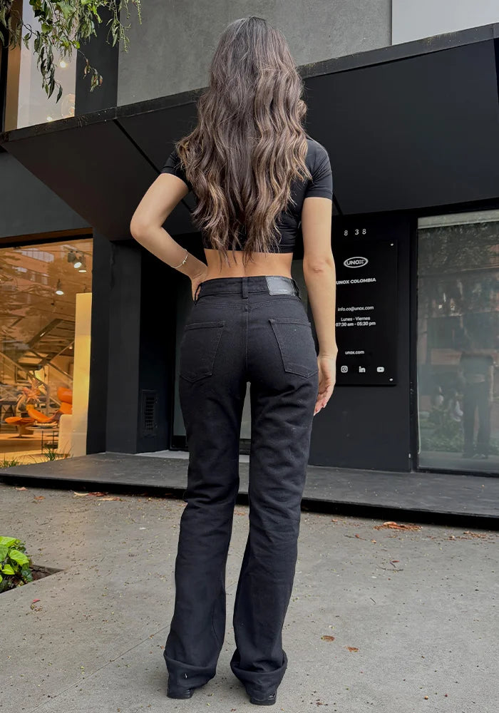 Jeans Straight Leg Negro