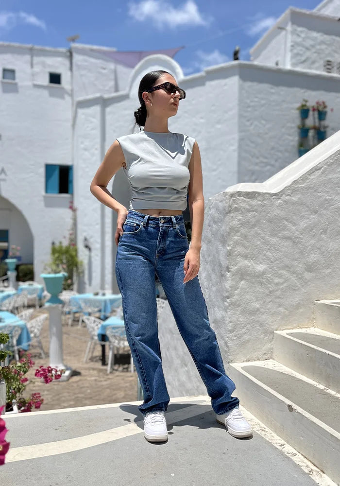Jeans Straight Leg  Azul Medio
