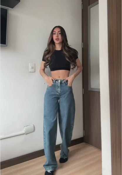 Jean Rígido Wide Leg Balloon para Mujer con Dirty