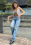 Jeans Straight Leg Azul Medio Claro