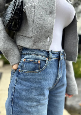 Jean Rígido Wide Leg Baggy para Mujer Tono Azul Medio