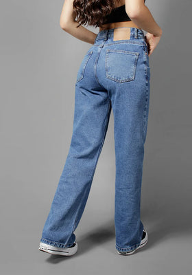Jeans Wide Leg para Mujer Azul Medio Oscuro