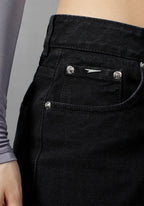 Jean Rigido Wide Leg Para Mujer Negro Mate Ref. 201008