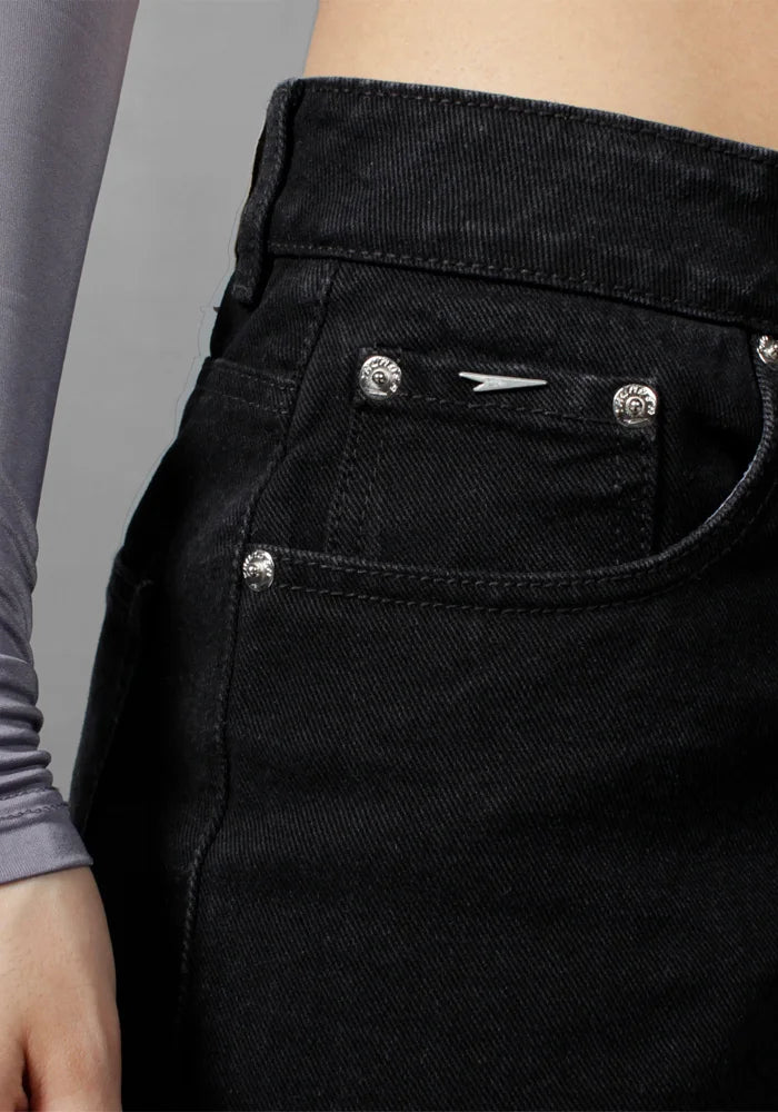 Jean Rigido Wide Leg Para Mujer Negro Mate Ref. 201008